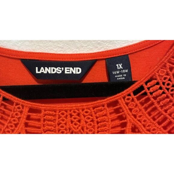 Lands End Women’s Plus Size 1X Bright Red Orange Crochet Neck Maxi Dress Boho - Picture 6 of 8